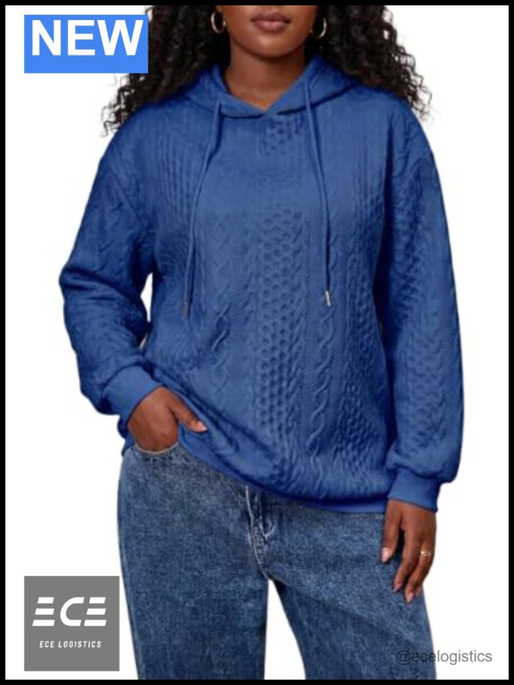 Womens Waffle Knit Hooded Sweatshirt Loose Pullover with Pocket
